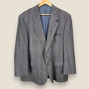 Alan LeBow Herringbone Sport Coat Blazer Men 48R Gray Wool Cashmere 2 Button